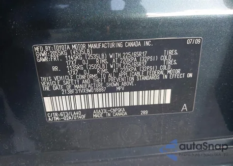 2009 Toyota Rav4 Limited из США, поврежденный, VIN 2T3BF31VX9W018887